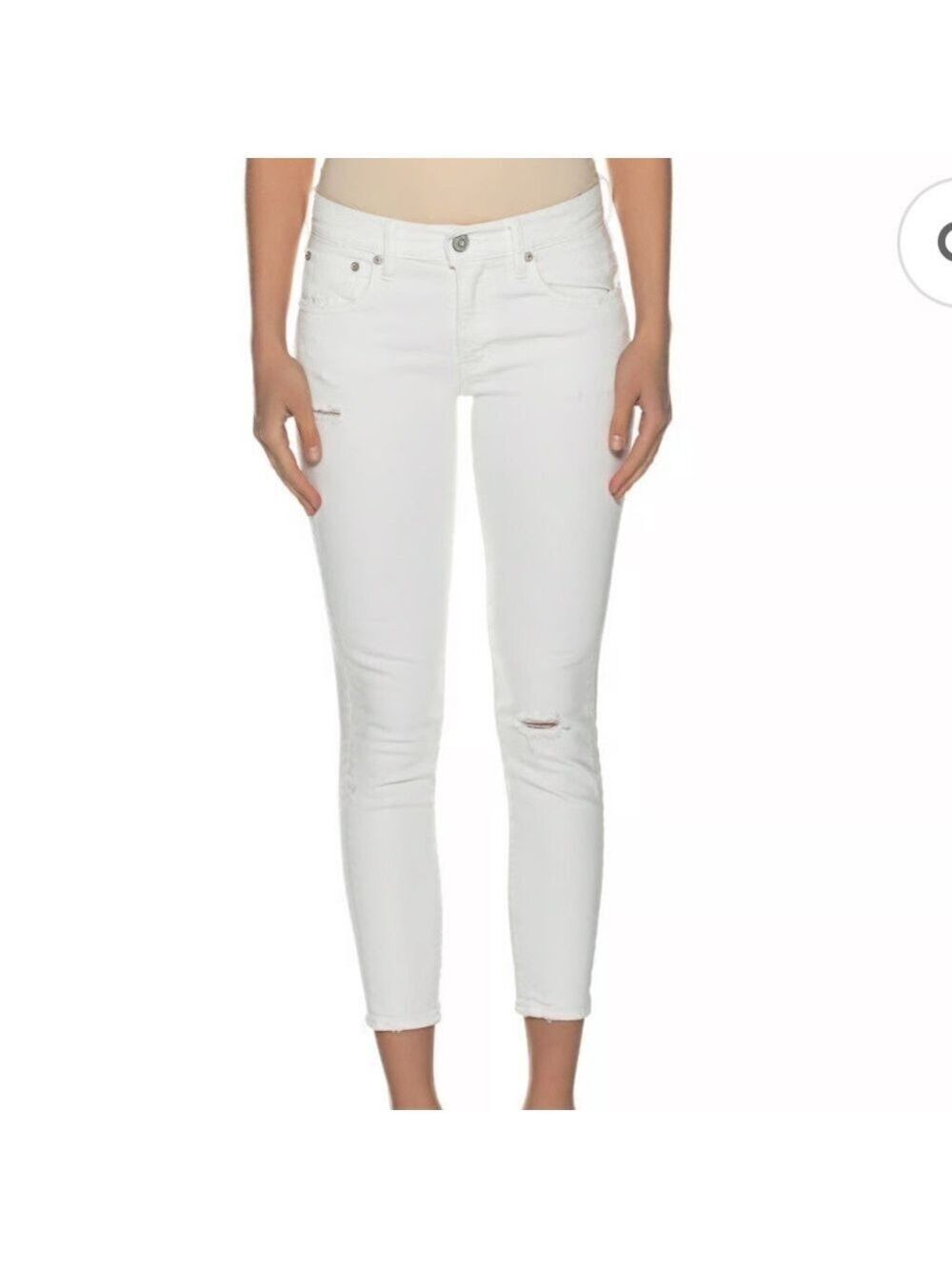 Moussy Vintage Velma Distressed Cropped Skinny Jeans White Size 27